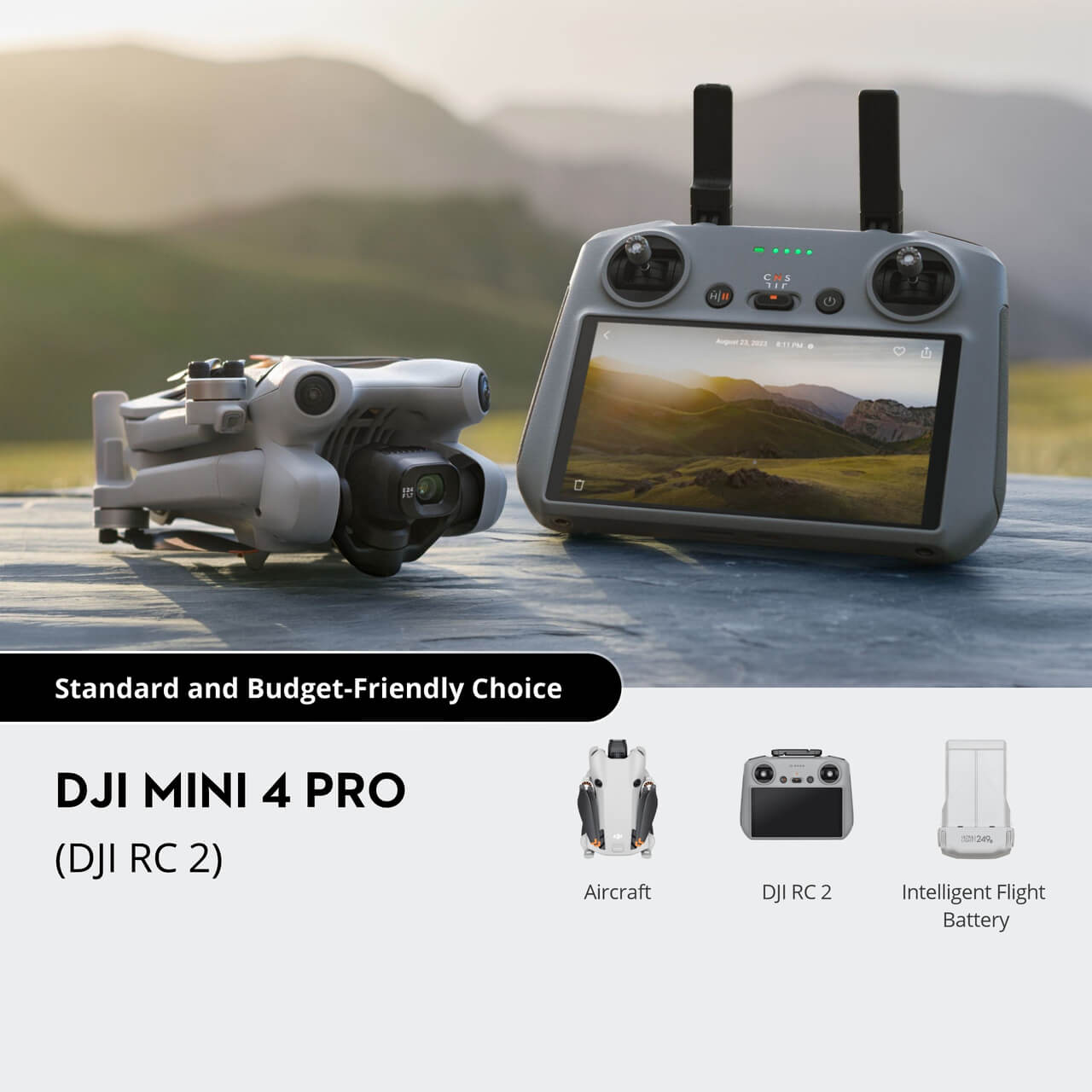 DJI Mini 4 Pro Drone and RC 2 Remote Control with Built-in Screen